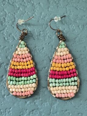 Noonday Boho Dopamine Dressing Beaded Wire Teardrop Earrings